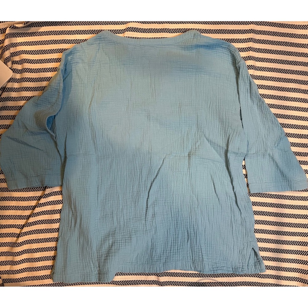 Light Blue Gauze Tunic Top V Neck 3/4 Sleeve Pockets Size M - Picture 4 of 6